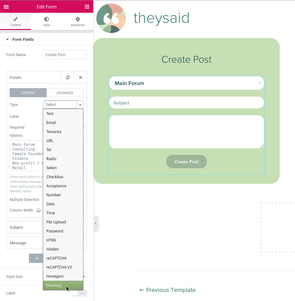 Add WYSIWYG (TinyMCE) field type to Elementor forms | Elementor forms, php, wysiwyg-field-type